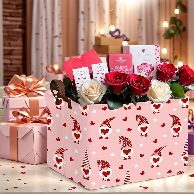 ASKETAM Valentine's Day Basket for Gifts Empty Cute Heart Large Gift Basket Decorative Storage Bin for Kid and Baby Room Décor (Pink Dwarf Love)