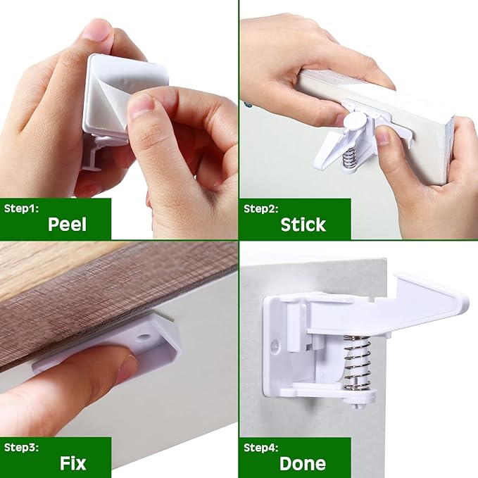Tuanse 30 Pcs Cabinet Locks Child Safety Latches Invisible Safety Drawer Latches with Screws Self Adhesive Cabinet Drawer Locks for Baby Child Proofing Home Kitchen Furniture Door(White)