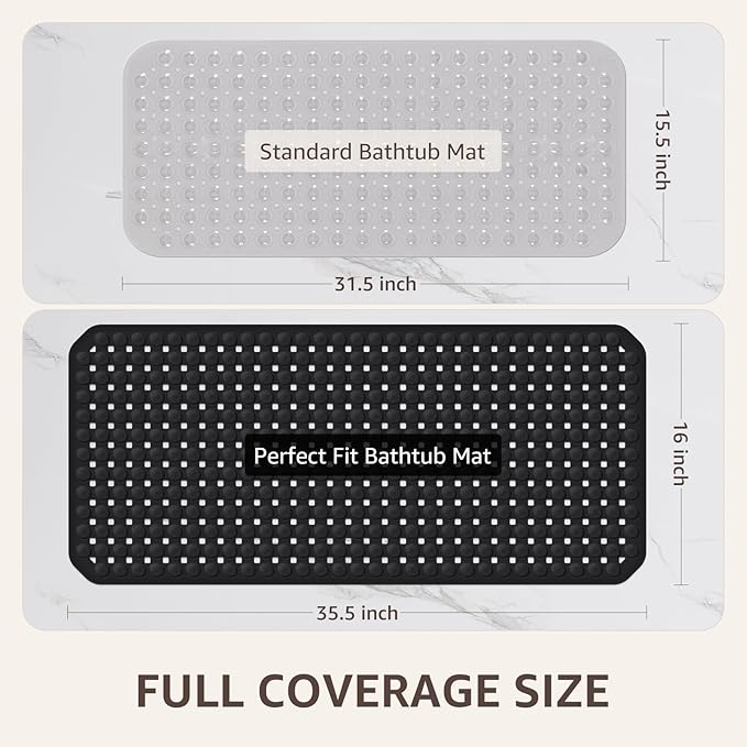 OTHWAY Bath Tub Shower Mat Non Slip, Bathtub Floor Liner Mats for Inside Shower Bathroom, Suction Cups and Drain Holes for Feet Scrubbing, Machine Washable, Soft on Feet, 35x16 Inch, Black