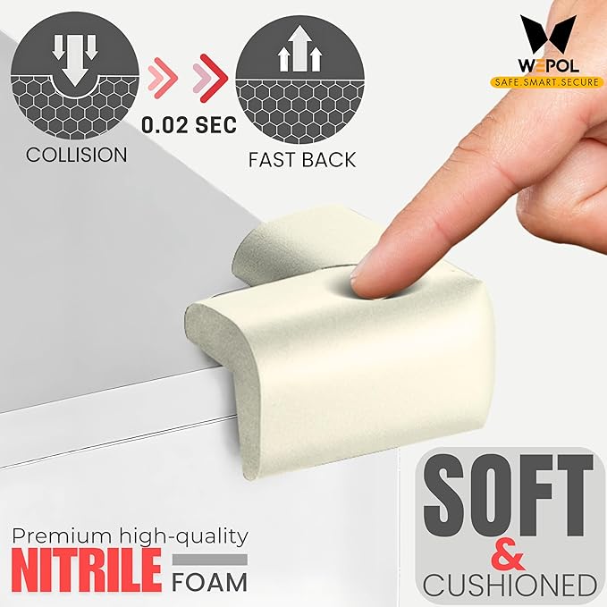 Soft Foam Corner Protectors for Baby, Bed Frame Corner Guards, Sharp Edge Desk Furniture Safety Cover Bumpers for Kids, 3M Adhesive Pre-Taped Rubber Padding Cushion (White, 12 Pack)