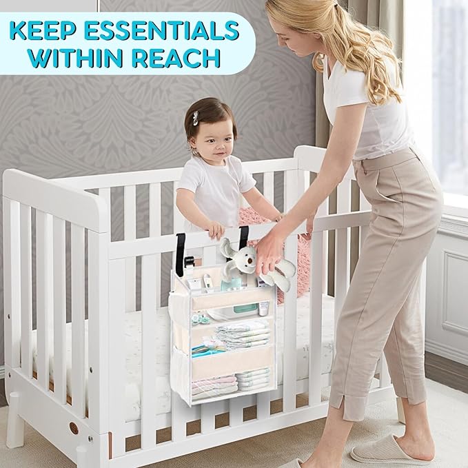 Ofiray-home Hanging Diaper Organizer for Changing Table,Cribs,Car,Playard or Wall & Nursery Organization - Spacious & Durable 2-Tier Diaper Organizer- Hold 90+ Diapers, Won't Deform, Beige