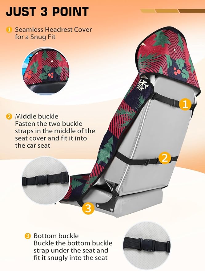 Universal Car Seat Cover Towel, Waterproof Washable Sweat Protection for Front Bucket Seats, Non-Slip Fit, Fits Cars SUVs Trucks, Ideal for Gym, Kids, Pets, Outdoor Sports, Travel (Christmas, 1 Pack)