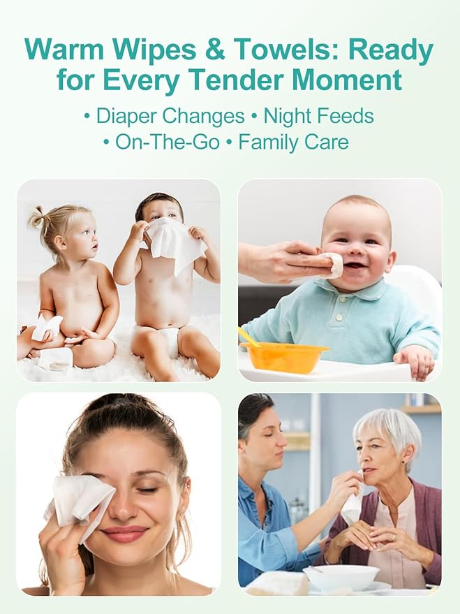 Baby Wipes Warmer, Larger Capacity Wipe Dispenser, Even Heating Diaper Wipe Warmer with Night Light, On/Off Switch, White