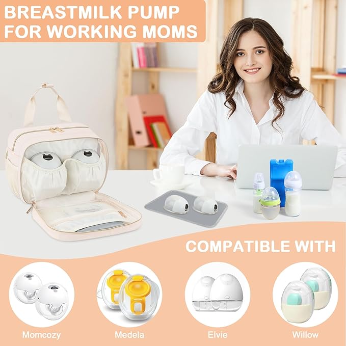 PIIOSER Breastmilk Cooler Travel Bag with Ice Pack, Compatible with Wearable Breast Pumps & Accessories - Breastfeeding On The Go for Nursing & Working Moms, Cream