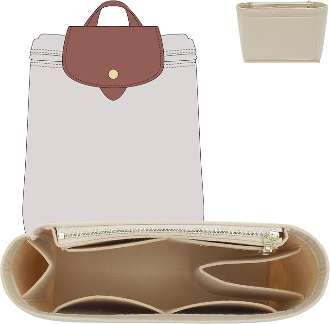 Felt Backpack Organizer Insert Compatible with Longchamp Lepliage M Backpack and More (Beige/MB)