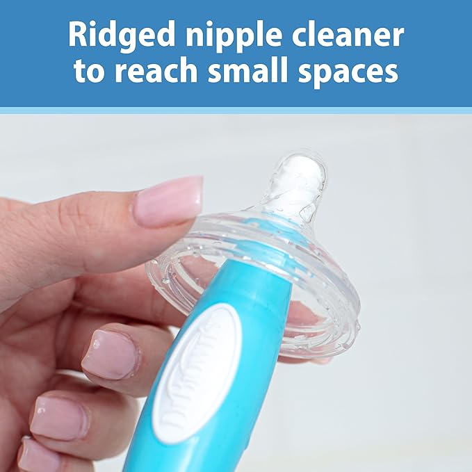 Dr. Brown's Soft Touch No Scratch Baby Bottle Cleaning Brush, Nipple Cleaner & Suction Cup Base for Easy Storage, BPA Free, Blue (Pack of 4)