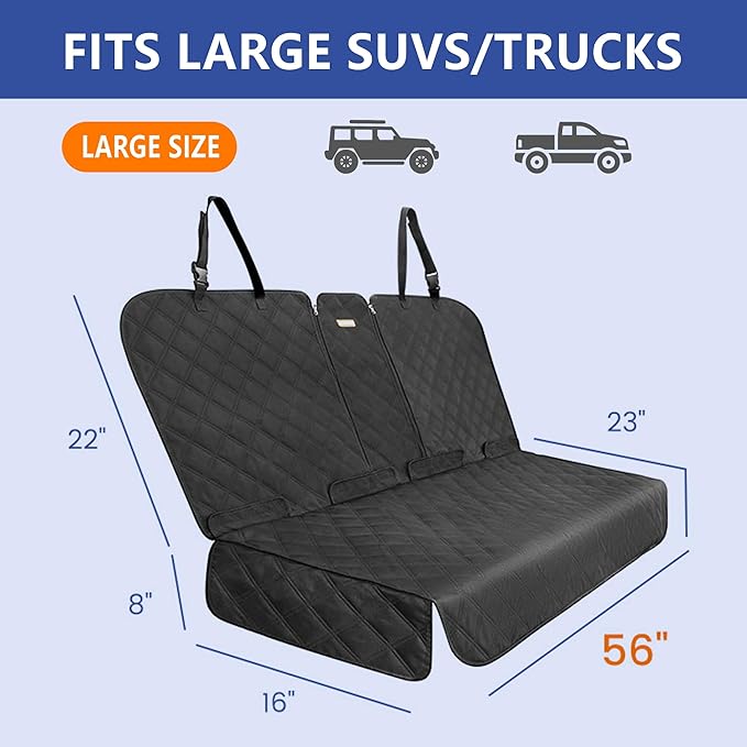 Back Seat Cover for Large SUVs/Trucks Rear Split Bench - Heavy-Duty 900D Waterproof Non-Slip Car Seat Protector for Messy Kids & Drooling Dogs, Easy Clean(Black)