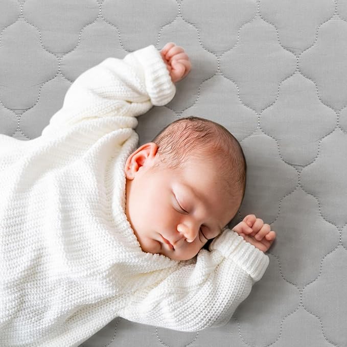 Waterproof Pack and Play Mattress Pad 39" x 27", Compatible with Graco Pack and Play & Dream On Me & Pamo Babe, Cotton Fabric Playpen/Playard Sheet Quilted, Gray