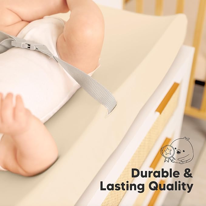 2-Pack Baby Changing Pad Cover for Girl, Boy - 34x18 Soft Viscose Derived from Bamboo Baby Diaper Changing Table Pad Cover Sheets, Neutral, Snug Fit Nursery Diaper Change Sheets (Pecan)