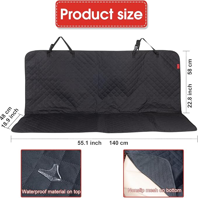 Waterproof Dog Car Seat Cover for Back Seat, Non-Slip & Universal Fit for SUV, Car, Truck with 4 Safety Belt Openings for Secure Travel