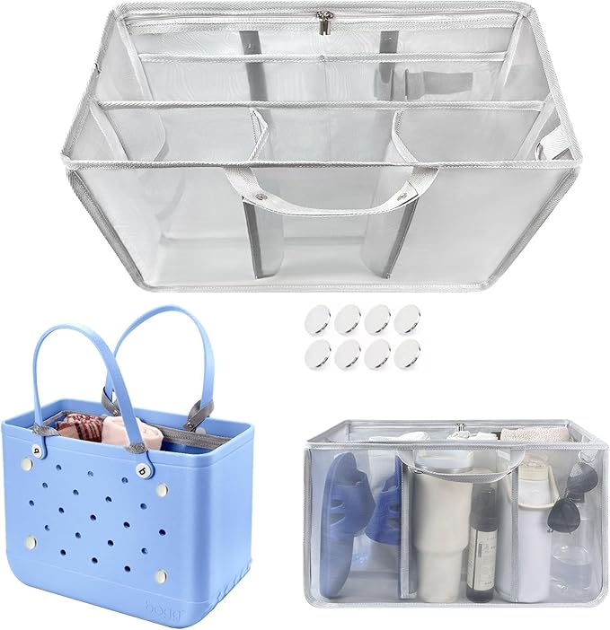 XYFuuee Beach Bag Organizer Inserts for X Large Bogg Bag Accessories, Original XL Lightweight Mesh Insert Divider Pouch, Organizing Rubber Tote Bags, Save Storage Space (Gray)