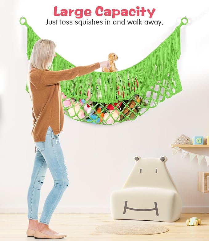 Stuffed Animal Hammock - Extra Large 56'' Long, Stuffed Animal Storage, stuffed animal Holder net, Hammock Large, Storage Hanging Organizer - Apple green