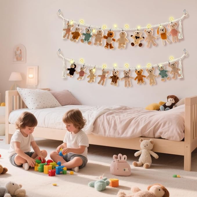 80" 2-Pack Cotton Hanging Storage Chain For Stuffed Animals Storage with LED Light, Stuffed Animal Organizer Chain for Wall Corner Nursery Play Room, White