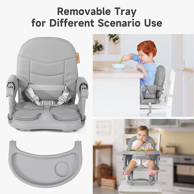 YOLEO Baby High Chair Booster Seat for Dining Table, Foldable High Chairs with Adjustable Heights, Travel Booster Seat with Removable Tray