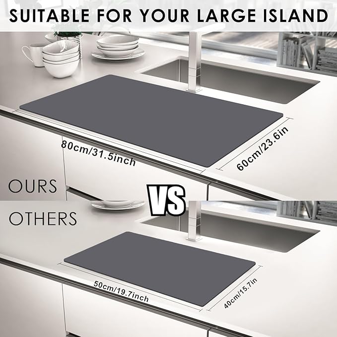 Extra Large Silicone Mat for Kitchen Counter, 31.5x23.6 Inch Heat Resistant Mat Countertop Protector, Non-Stick and Thick Silicone Pad Silicone Baking Mat for Dough and Pastry, Dark Gray