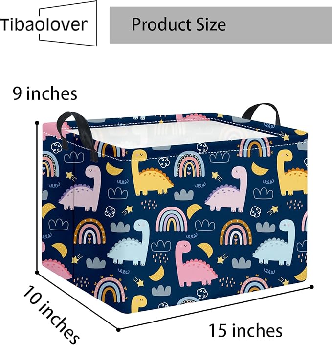 TIBAOLOVER Rectangular Dinosaur Basket Kids Baby Storage Basket Cute Storage Bin Organizer Shelf Book Rainbow Room Decor(Rainbow Dinosaur)