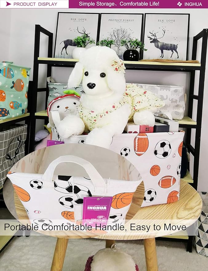 INGHUA Rectangular Storage Basket Fabric Organizer Bin for Toys,Books,Clothes,Gifts,Pets-Perfect for Home,Office,Nursery,Dorm,Shelf(Rec ball game)