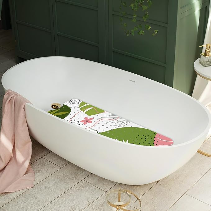 Non Slip Bathtub Mat, Bohemia Bath Mat for Tub, Extra Long Bathtub Mat Shower Mat with Suction Cups and Drain Holes for Elderly Kids Toddler Baby 40 X 16 Inch