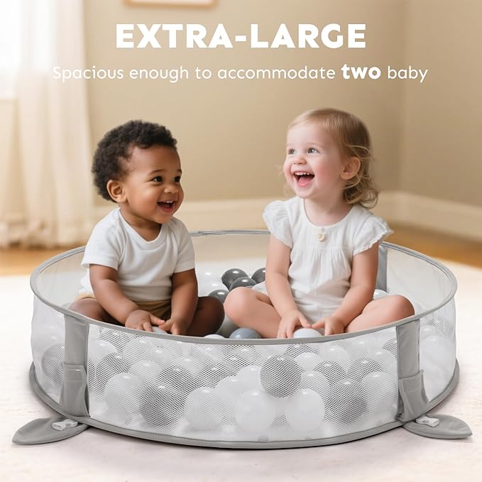 7-in-1 XL Large Baby Play Gym Mat, Tummy Time Mat, Baby Gym & Ball Pit, Baby Activity Mat with Milestone Cards & 6 Detachable Toys for Sensory Motor Skill, Elephant
