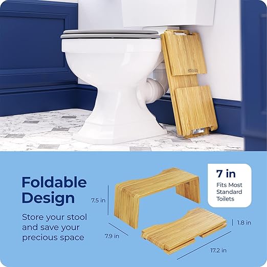 Squatty Potty Oslo Folding Bamboo Toilet Stool – 7 Inches, Collapsible Bathroom Stool for Kids and Adults – Brown, Portable and Space-Saving