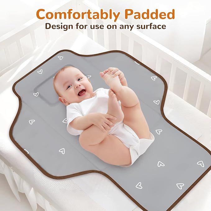 Coinarin Portable Diaper Changing Pad, Waterproof Baby Changing Mat, Foldable Travel Baby Changing Station, Newborn Essential Baby Shower Registry Gift (Brown-Bee)