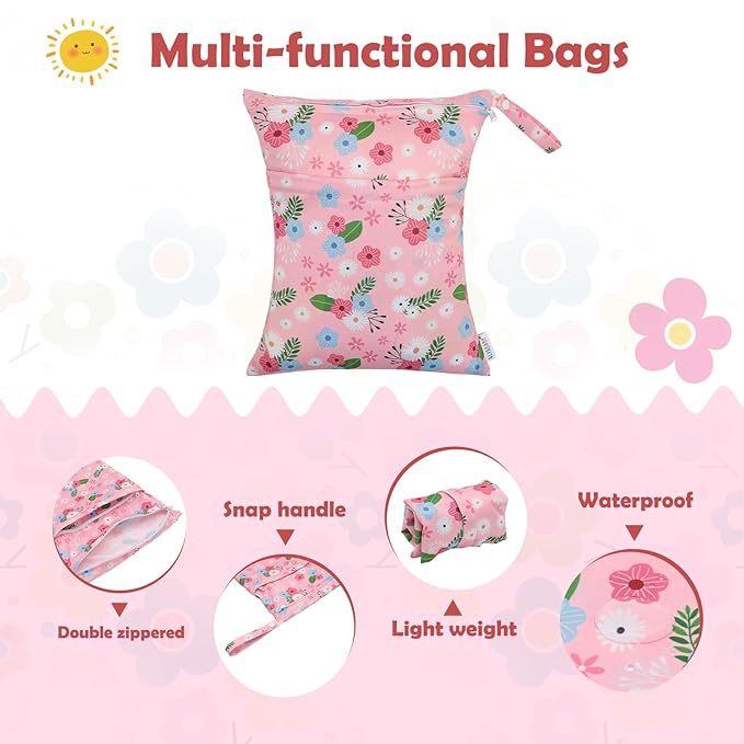 ALVA ALVABABY 3pcs Cloth Diaper Wet Dry Bags Waterproof Reusable with Two Zippered Pockets Travel Beach Pool Daycare Soiled Baby Items Yoga Gym Bag for Swimsuits or Wet Clothes 3L-ZM22A