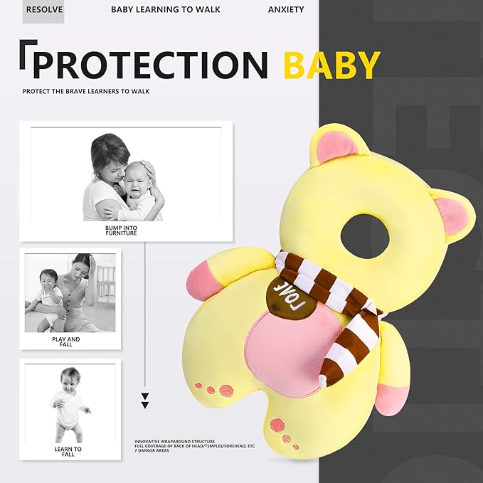 WKC Baby Head Protector Backpack with Knee Pads & Non-Slip Socks, Toddler Safety for Crawling & Walking (Style 17)