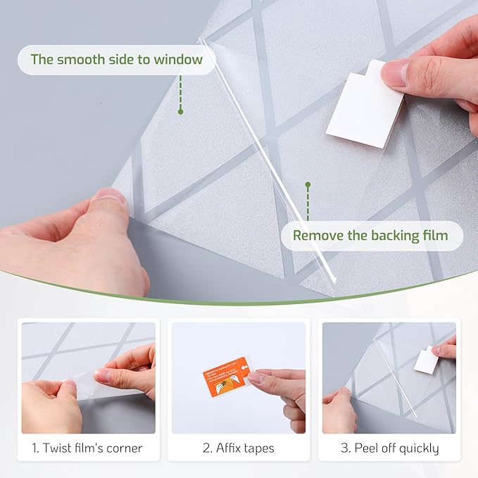 LUTE Frosted Glass Window Privacy Film, Static Cling Non-Adhesive Heat Control Window Cover, Removable Decorative Frosting Decals for Home Office, Lattice Pattern, 23.6" x 118.1"