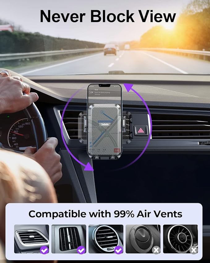 Car Phone Holder, [Thick Cases Friendly] Car Phone Holder Mount, Hands-Free Phone Mount for Car Fit for iPhone for Samsung and Smartphone