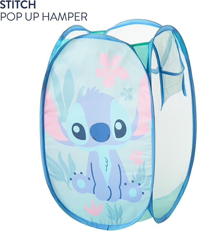 Disney Stitch Pop Up Hamper – Collapsible Laundry Basket with Durable Carry Handles – 21'' x 13.5'' – Lightweight Storage Bin for Kids, Nursery, Bedroom & Toys