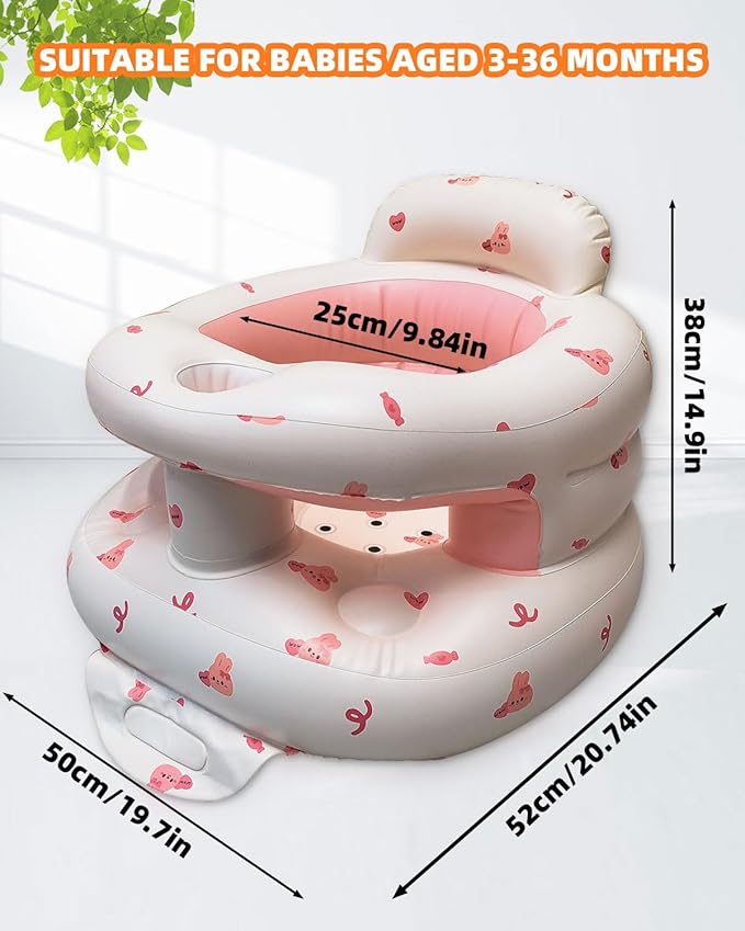AGITVPS Inflatable Baby Seat for Babies 3-36 Months, Built in Air Pump Baby Chair Sit Me up Floor Seat for Baby, Bumbo Seat for Learning to Sit, Feeding, Camping (Surround-Love Bunny)