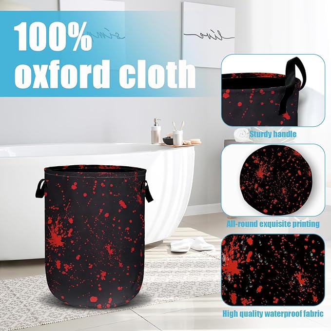 Blood Splattered Laundry Basket, Laundry Hamper Collapsible Oxford Cloth with Handle Clothes Toy Storage Bin for Bathroom Laundry Room Bedroom 15.7 X 20 Inch