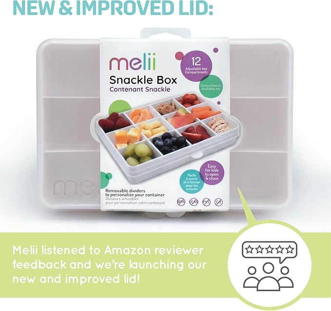 melii Snackle Box | 12 Compartment Divided Snack Container, BPA-Free Food Storage, Removable Dividers, Perfect for Kids Snacks, Arts & Crafts, Beads, and Kitchen Organization (White)