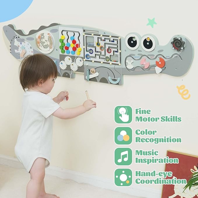 Potatomato Green Montessori Busy Board – Educational Wall Panel for Toddlers – Montessori for Boys and Girls – Learning Activity Center – Fine Motor Skills Toys – Autism Toys