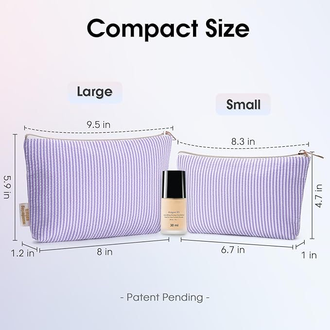 Wandering Nature Makeup Bag Small Cosmetic Bag for Purse 2 Pack Small Make Up Pouch Cute Travel Pouch with Zipper for Women, Purple Stripe