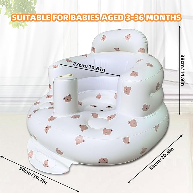 AGITVPS Inflatable Baby Seat for Babies 3-36 Months, Built in Air Pump Baby Chair Sit Me up Floor Seat for Baby, Bumbo Seat for Learning to Sit, Feeding, Camping (Bear)