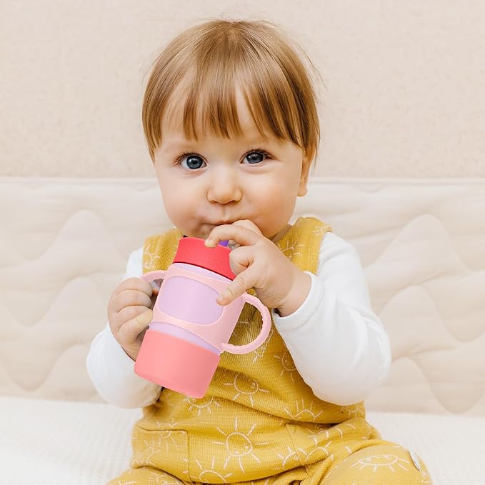 NiHome Silicone Double Handle & Boot for Owala Kids’ Tumbler 12oz 15oz, Easy to Install for Toddlers to Grip & Train, Shock-Absorbing Bottom Sleeve Drop Protection, 2Pcs (Pink + Purple)