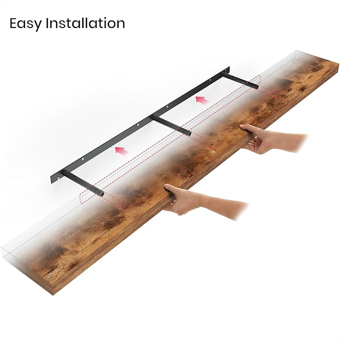 Ballucci Floating Shelves, 55" Wood Wall Shelf Set of 2, with Invisible Brackets for Bathroom, Living Room, Bedroom, Kitchen, Nursery, 6" Deep, Rustic Brown