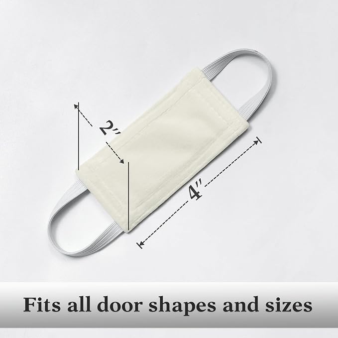 PONY DANCE Quiet Door Closer for Baby - Nursery Door Silencers Latch Cover Made by Fabric Solid Strong Elastic Straps Covers for Universal Fits, Ivory, Set of 3,W 4 x L 2 inches