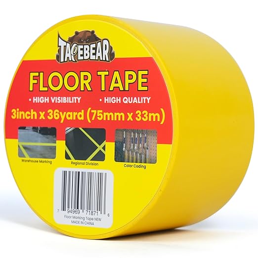 TAPEBEAR Floor Tape Yellow Vinyl Tape 3" x 36 yds, Floor Caution Marking Dance Splicing Tape Safety Warning Stripe Abrasion-Proof Waterproof for Gym, Warehouse, Traffic Signage, Color Coding