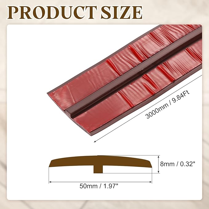 uxcell T-Molding Transition Strips, 9.84 ft x 1.97" (L x W) PVC Floor Flat Divider Strip Self Adhesive Vinyl Flooring Edging Trim for Joining Floor Gaps Doorways, Coffee