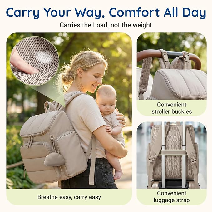mommore Diaper Bag Backpack, Baby Bag with Waterproof Changing Pad and Stroller Straps for Toddler, Diaper Backpack for Mom Dads with Insulated Pockets & Pacifier Case, Baby Essential, Black