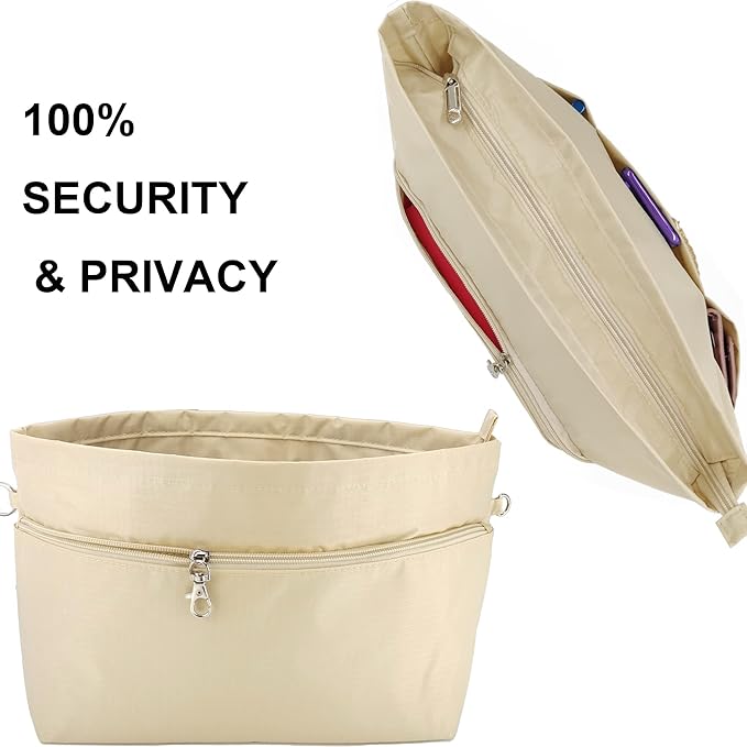Time Wing Handbag Tote Purse Organizer Insert Bag Liner Shaper Divider Zipper 11 Pockets Compartments Medium Beige