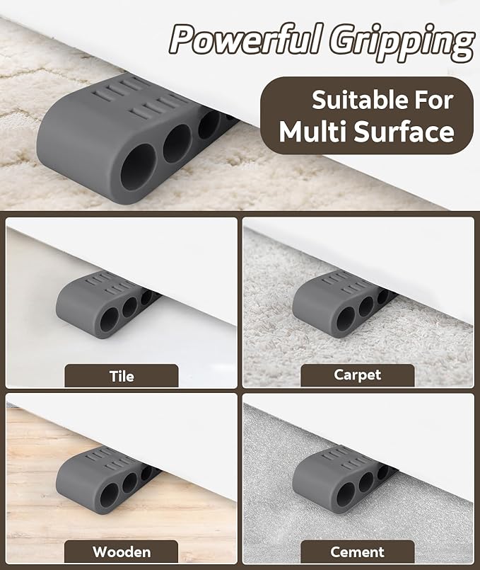 4 Pack Door Stops for Bottom of Door, Rubber Door Stopper Wedge with Holder, Door Holder to Keep Door Open, Wall Protector for Home & Office & School, Dark Grey
