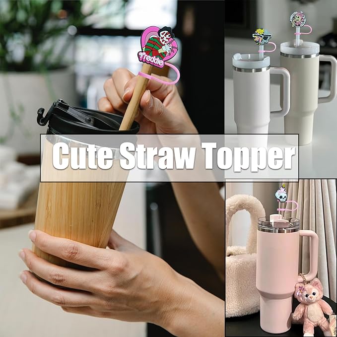10Pcs Skull Straw Covers Cap for Stanley Cup, 0.4in/10mm Silicone Straw Toppers for Stanley 30&40 Oz Tumbler with Handle, Reusable Dust-Proof Drinking Straw Tips Lids,Cute Stanley Cup Accessories