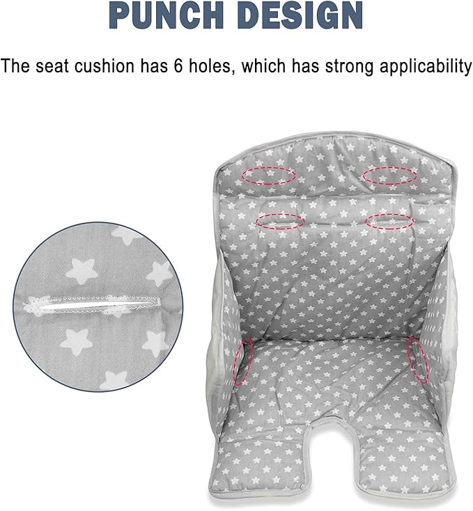 twoworld High Chair Cushion, High Chair Seat Cover for Baby Dining Hair (Gray Star)