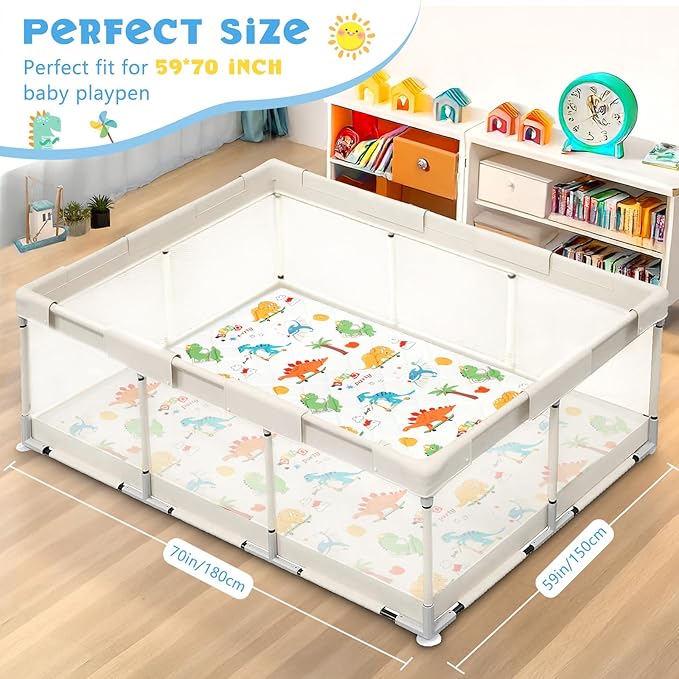 Baby Play Mat, Toodler Floor Mat 59 x 71 inch, Extra Thick Foam Non-Slip Washable,Crawling Cushion for Tummy Playing