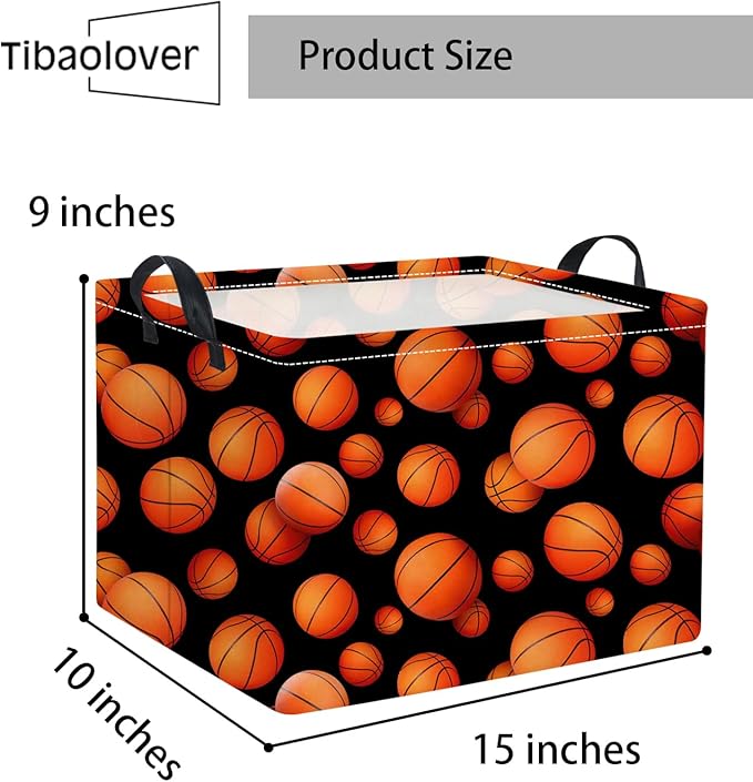 TIBAOLOVER Rectangular Basketball Kids Gift Bin Organizer Shelf Book Room Decor (Black Basketball)