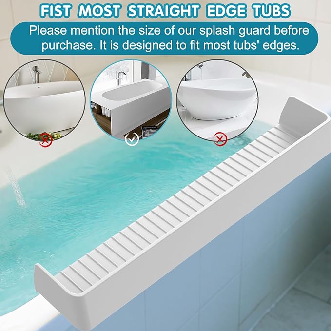 Splash Guard for Bathtub Kids, Silicone Water Bathtub Splash Guard, Bathtub Play Shelf for Kids, Tub Splash Guard Prevents Water Spills in Bathroom (2.6 FT, Grey