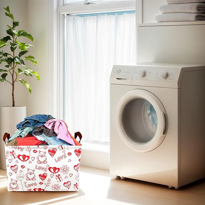 ASKETAM Valentine's Day Basket Gift for Empty Cute Heart Large Storage Bin for Kid and Baby Room Décor (Bear Love)